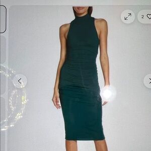 Halogen Ponderosa Green mock neck ruched Sleeveless Midi Dress